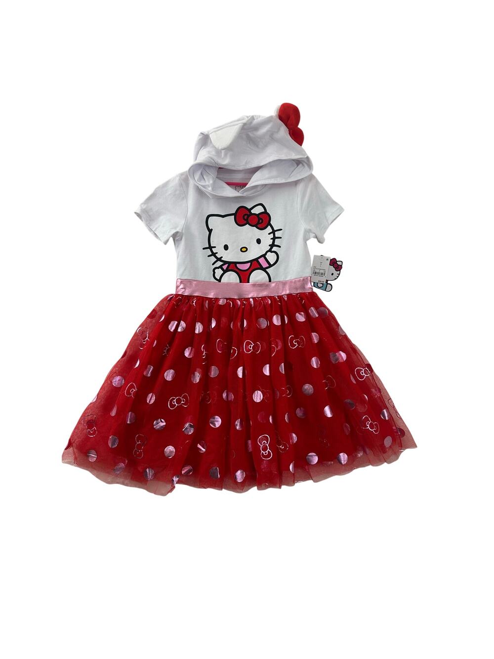 NWT Hello Kitty Tutu Girls Dress 8 Hoodie Ears Red White